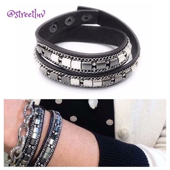 stella & dot ~ cady wrap bracelet hematite silver - Picture 1 of 6